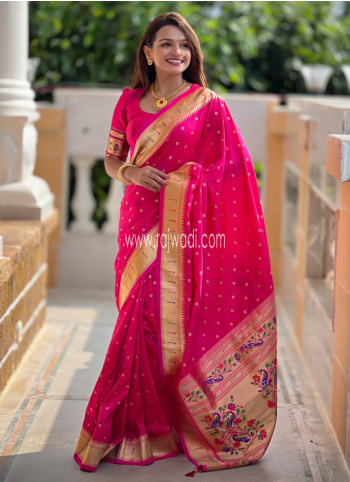 Deep Pink Paithani Silk Saree For Women