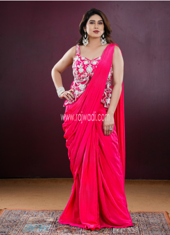 Deep Pink Ready-To-Wear Saree With Embroidered Choli