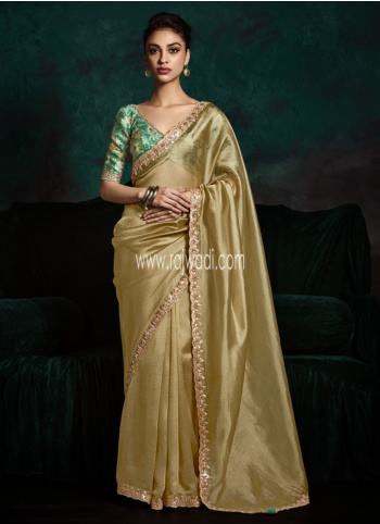 Golden Tissue Silk Saree With Embroidered Border