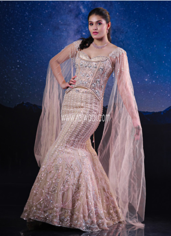 Designer Peach Hand Embroidered Wedding Lehenga Choli