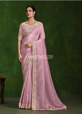 Designer Pink Embroidered Border Trendy Saree