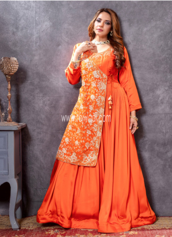 Designer Readymade Orange Embroidered Gown