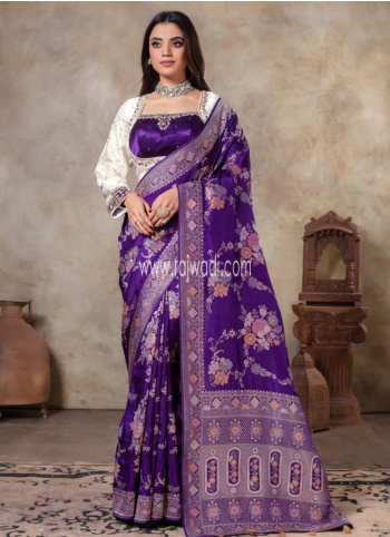 Violet Woven Banarasi Silk Choli Saree