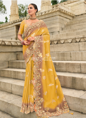Yellow Embroidered Silk Saree