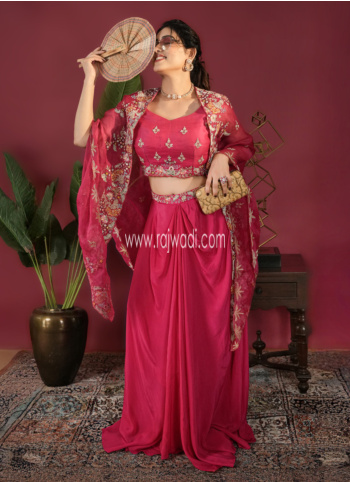 Exquisite Rani Lehenga Choli With Embroidered Shrug