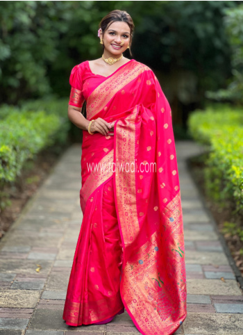 Festive Deep Pink Paithani Silk Saree