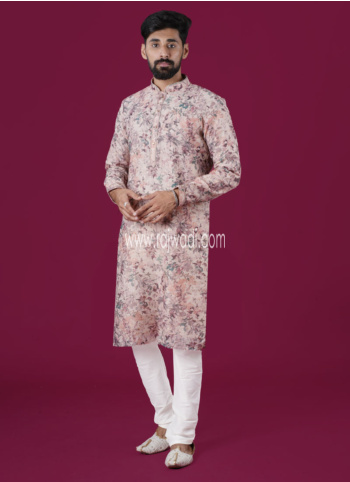Floral Printed Kurta Pajama In Cotton Silk Fabric