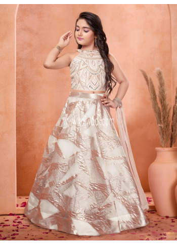 Cream Silk Lehenga With Embroidered Choli