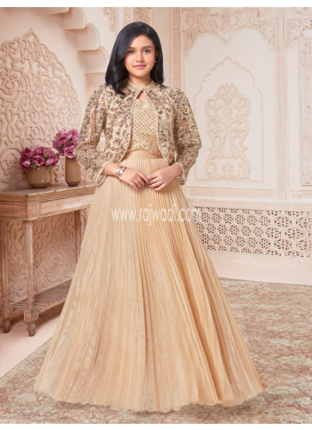 Cream Chiffon Silk Lehenga Choli With Sequins Embellished Jacket
