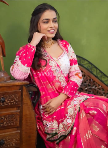 Rani Zari Woven Chiffon Silk Saree With Readymade Blouse