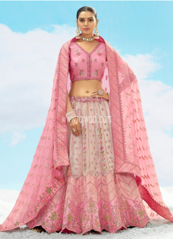 Glamorous Pink Embroidered Lehenga Choli For Wedding