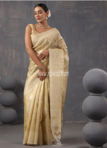 Gorgeous Cream Banarasi Cotton Festive Wear Saree