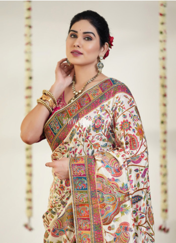 Gorgeous Cream Silk Wedding Wear Saree