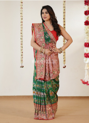 Gorgeous Green Embroidered Patola Saree