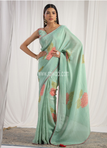 Gorgeous Light Sea Green Crepe Silk Festive Wear Saree