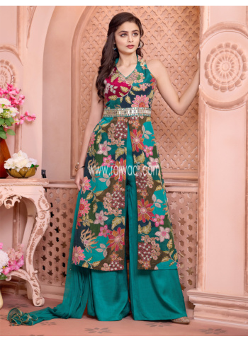 Glamorous Sea Green Embroidered Salwar Suit With Dupatta