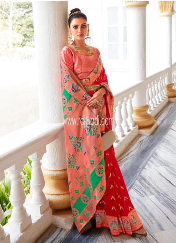 Graceful Red Paithani Silk Designer Saree