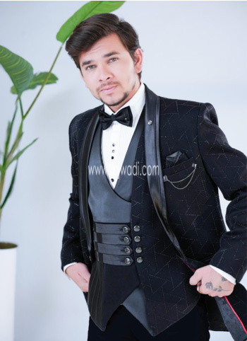 Imported Fabric Black Embroidered Suit For Men