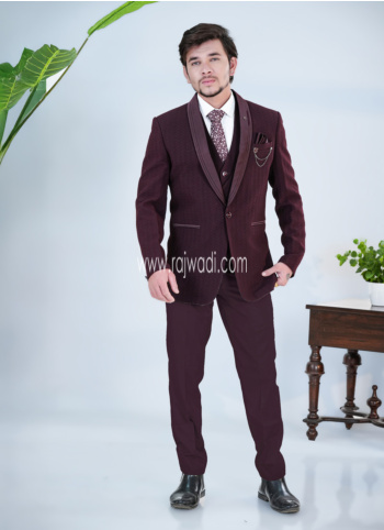Imported Fabric Suit In Wine