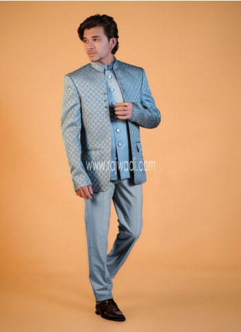 Jacket Style Sky Blue Jodhpuri Set With Embroidered Detail