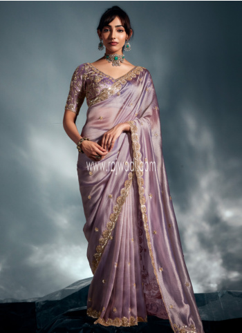 Lavender Embroidered Organza Saree