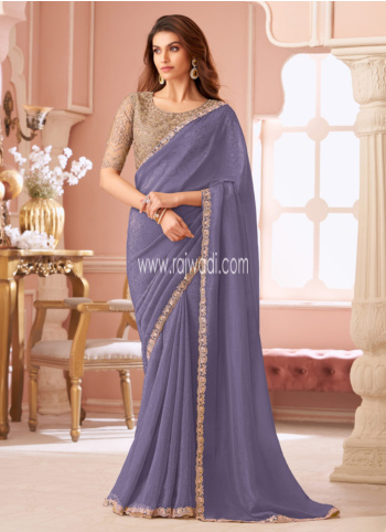 Lavender Georgette Embroidered Saree