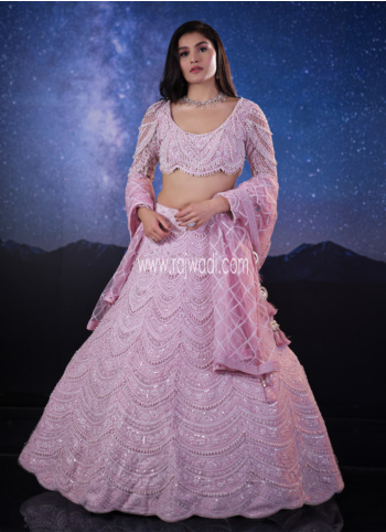 Lavender Heavy Embroidered Net Bridal Lehenga Set