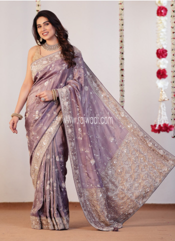 Lavender Wedding Wear Saree In Banarasi Tissue