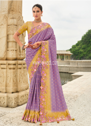 Light Purple Embroidered Silk Saree