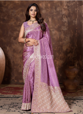 Light Purple Woven Banarasi Silk Saree