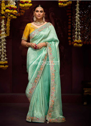 Turquoise Woven Banarasi Kanjivaram Wedding Saree