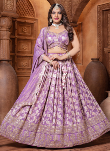 Lilac Shimmer Silk Lehenga With Readymade Choli