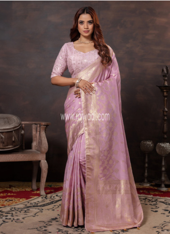 Lilac Woven Silk Saree With Embroidered Blouse