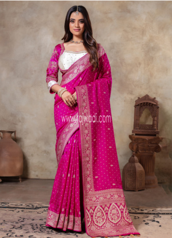 Magenta Banarasi Silk Saree With Readymade Blouse