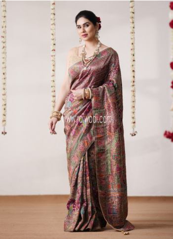 Magenta Wedding Wear Pashmina Silk Saree