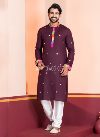 Maroon Embroidered Rayon Kurta Pajama