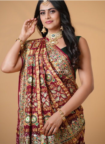 Maroon Pure Chanderi Silk Gharchola Saree
