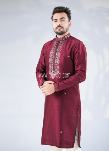 Maroon Silk Kurta Pajama