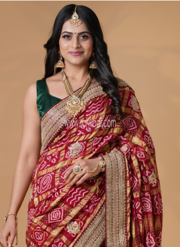 Maroon Wedding Special Gharchola Saree