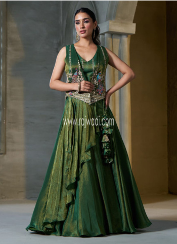 Mehendi Green Organza Lehenga Choli With Embroidered Jacket