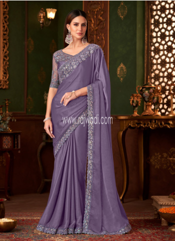 Mesmerizing Dark Lavender Chiffon Saree For Wedding