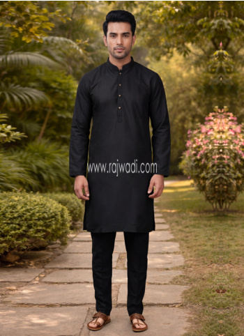 Festive Wear Black Art Silk Kurta Pajama