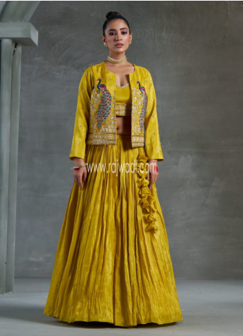 Mustard Yellow Lehenga Choli With Embroidered Jacket