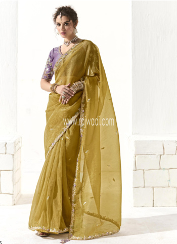 Mustard Yellow Organza Saree