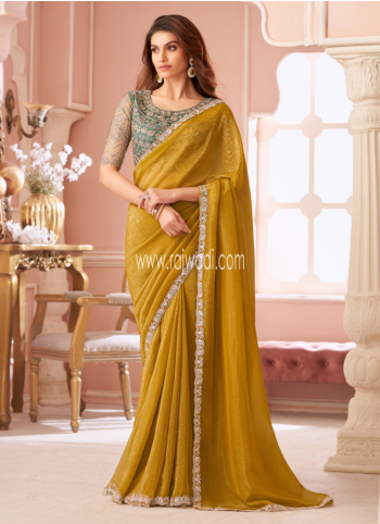 Mustard Yellow Georgette Embroidered Saree