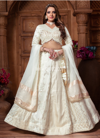 Off White Banarasi Silk Lehenga Choli With Dupatta