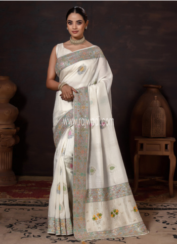 Off White Woven Banarasi Silk Saree