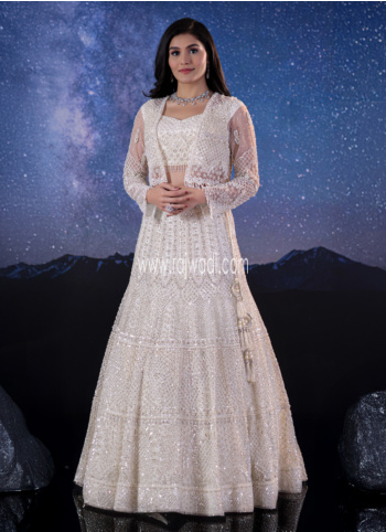 Off White Hand Embroidered Wedding Lehenga Choli With Jacket