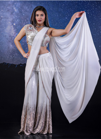 Off White Indowestern Palazzo Saree