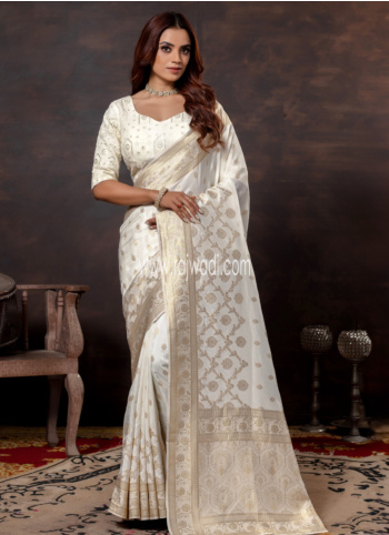 Off White Silk Saree With Readymade Blouse